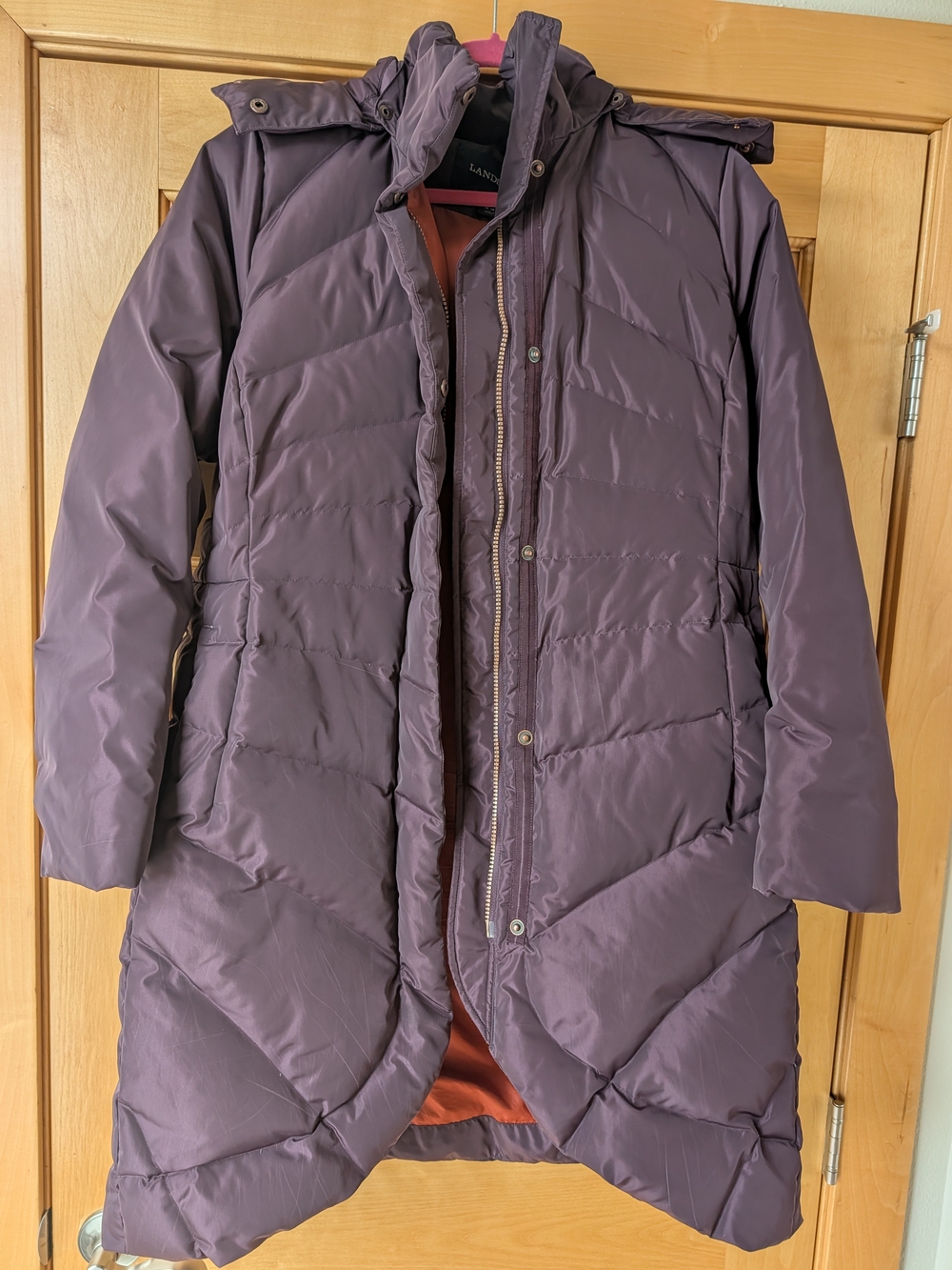 Lands' End Long Quilted Puffer Coat in Plum